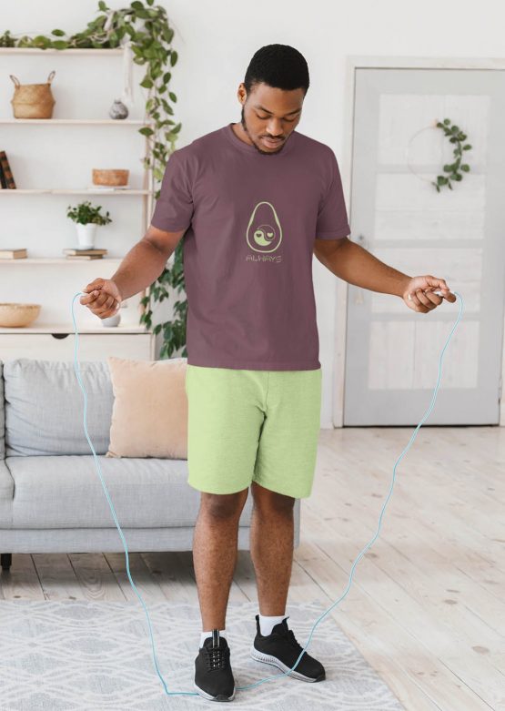avocado-always-t-shirt-worn-by-a-man-doin-a-jumping-rope-workout-at-home