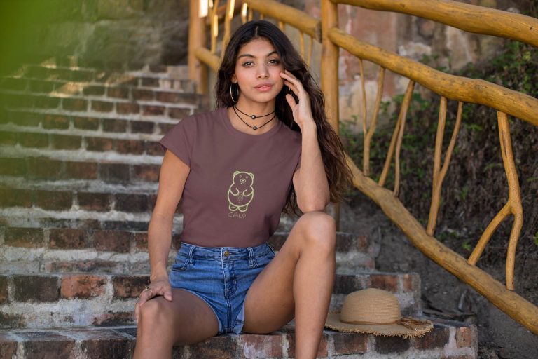 cali-avo-t-shirt-of-a-gorgeous-woman-sitting-in-a-rustic-stairway